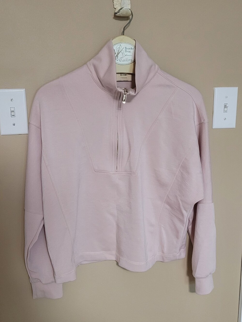 Tahari Pale Pink Quarter-Zip Mock Neck Sweatshirt